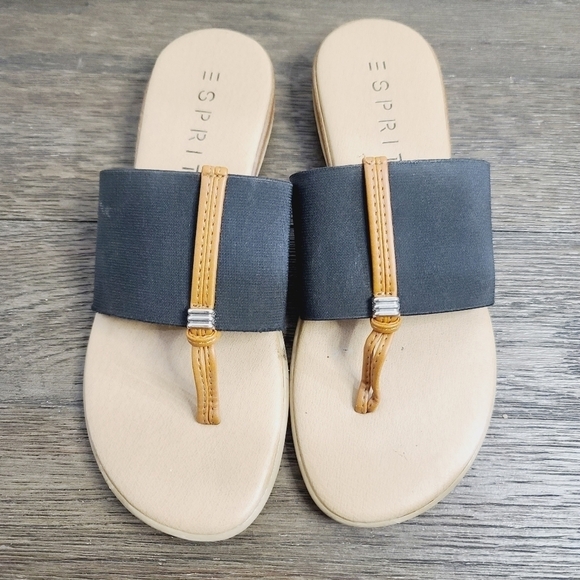 ESPRIT Black Tan Slip On Classic Minimalist Sandal - Picture 1 of 9